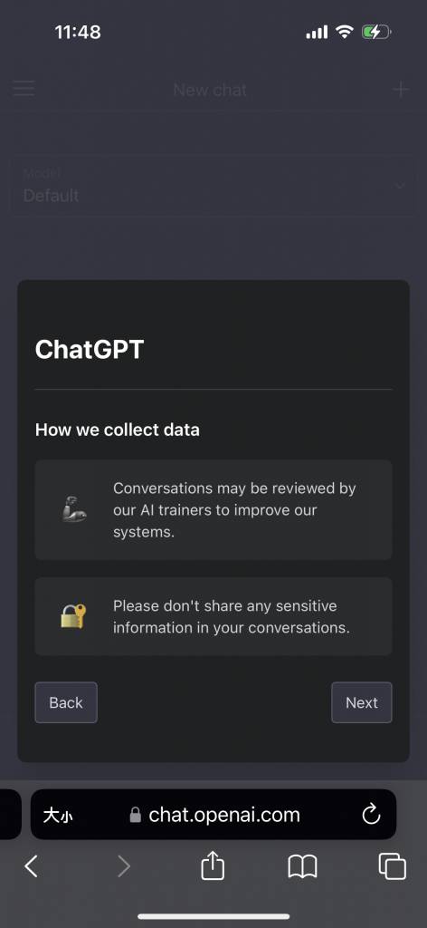 ChatGPT手機版 同意按「Next」進入下一步
