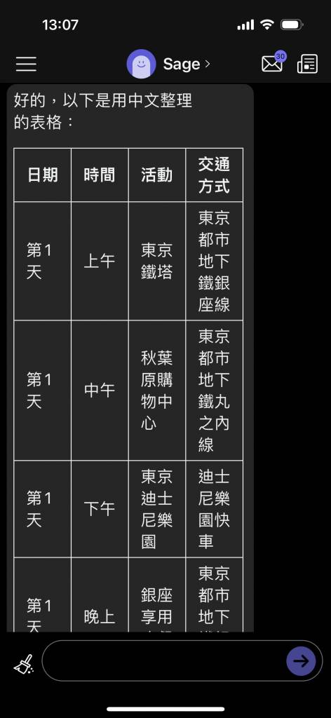 ChatGPT手機版 除了基本的發問，也可叫AI把資料整理成表格，其它用法也有待發堀