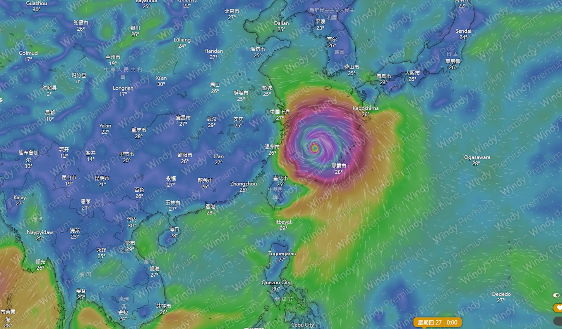 美國全球預報系統（GFS）則顯示，菲律賓以東海域的低壓區會形成熱帶氣旋會於下是期二（25日）向西北方向移動，掠過台灣以東海域，下星期四（27日）向北移動進入黃海，直至下星期五（28日）登陸朝鮮半島西北部，對香港並無影響。（Windy.com）