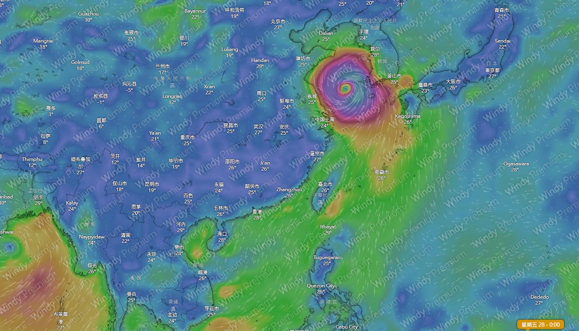 美國全球預報系統（GFS）則顯示，菲律賓以東海域的低壓區會形成熱帶氣旋會於下是期二（25日）向西北方向移動，掠過台灣以東海域，下星期四（27日）向北移動進入黃海，直至下星期五（28日）登陸朝鮮半島西北部，對香港並無影響。（Windy.com）