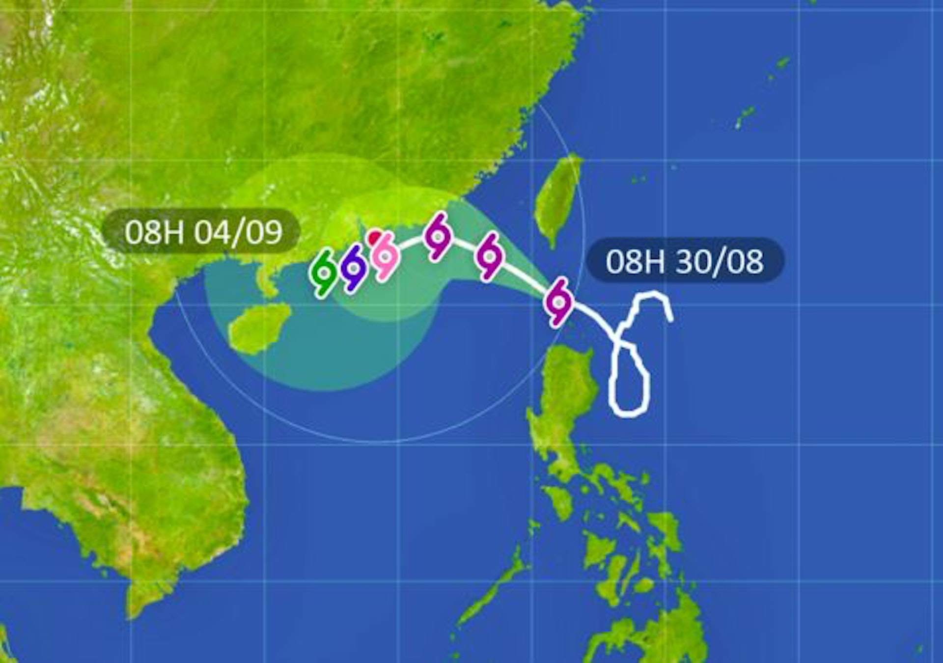 蘇拉最新颱風移動路徑。（天文台）